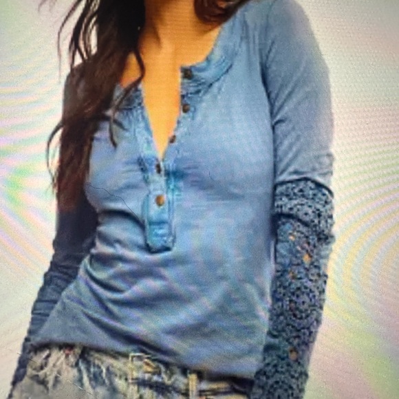 Free People Tops - NWT Free People Blue Our Song Henley Top Long Sleeve Top XS